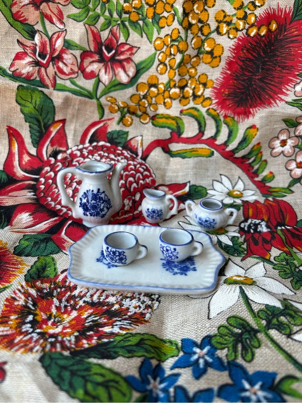 Blue Floral Miniature Tea Set - White and Blue Porcelain